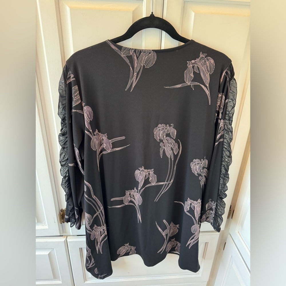 Alfani Elements Black rose gold sheer sleeve insert Floral Blouse 🌸 size L - Picture 6 of 6